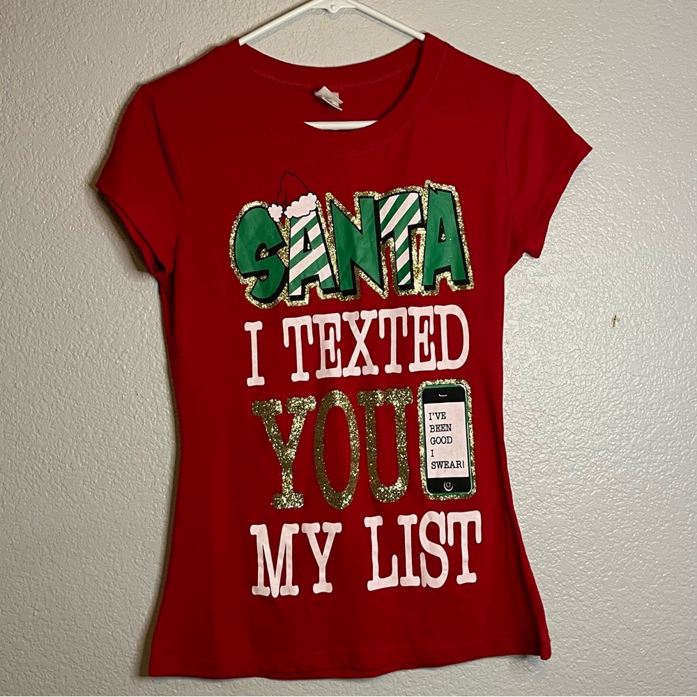 Red Christmas T Shirt  - Santa I Texted You My List Juniors size medium